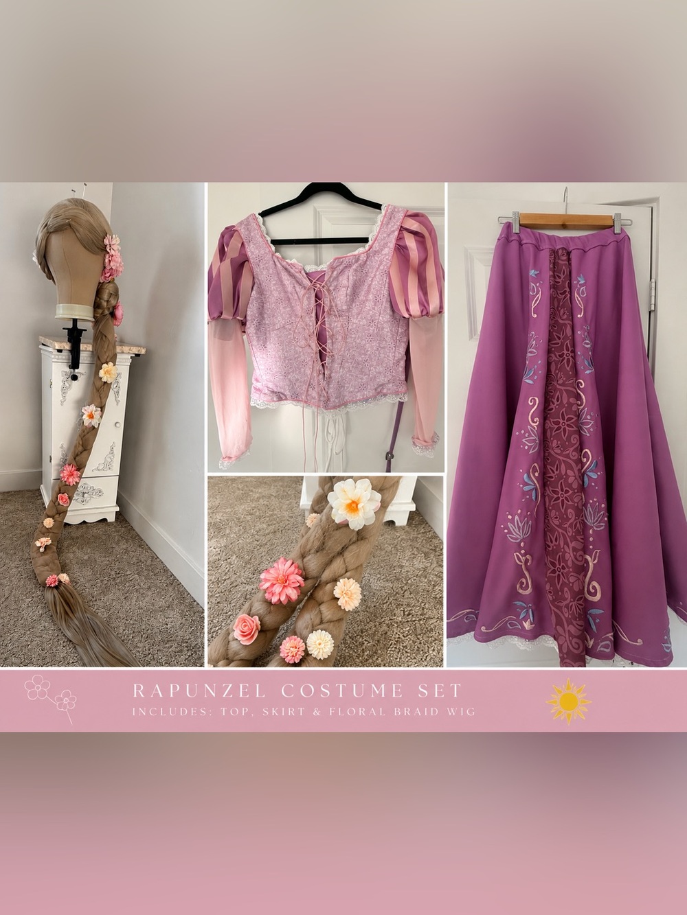 Women’s Rapunzel Dress Size 0-8 And Wig Set Parks Accurate